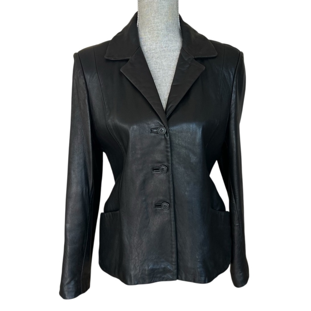 Couture by J Park Vintage Black Leather Jacket Buttery Soft Button Up Small